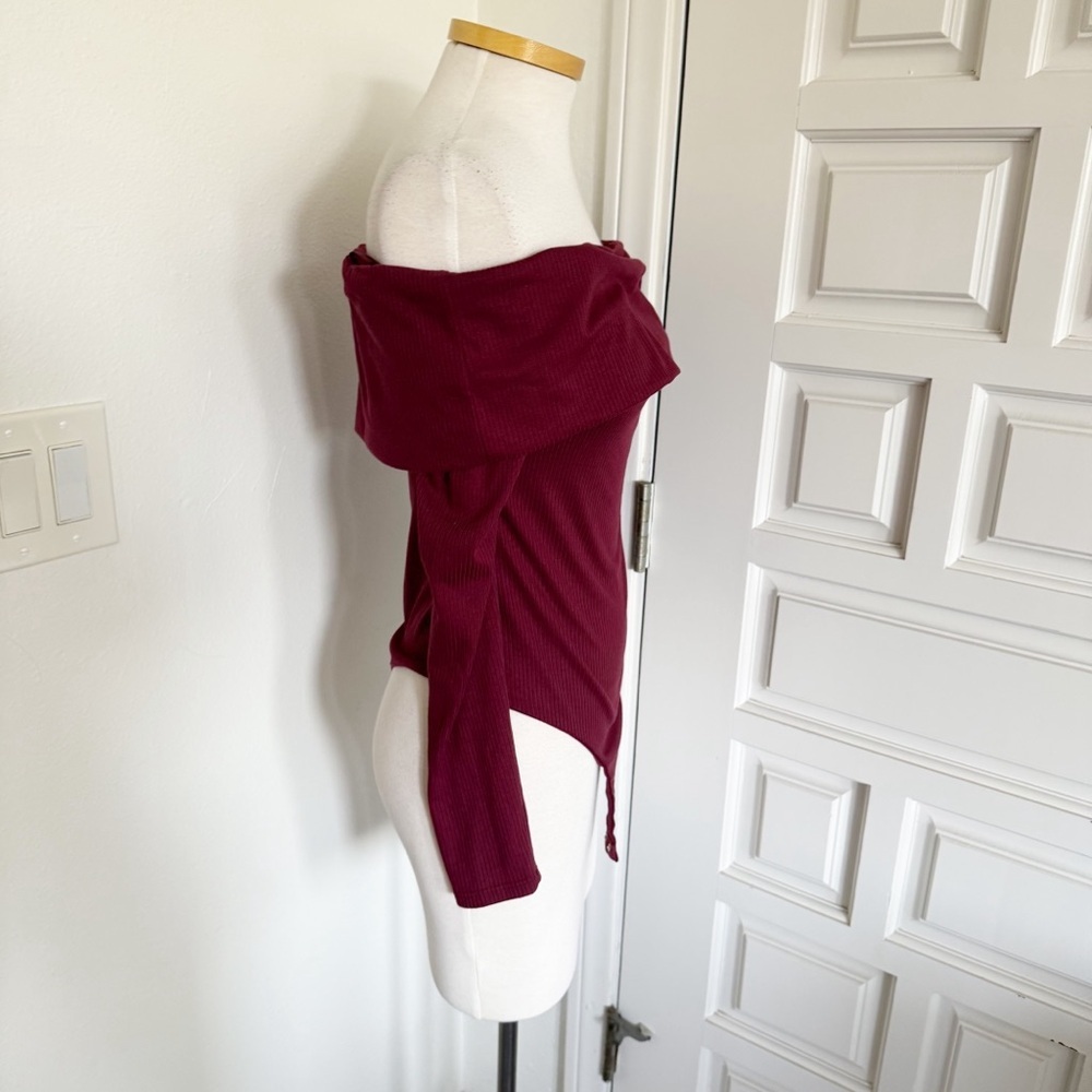 NWT AFRM x Nordstrom Maroon Bodysuit Off-the-shoulder Ribbed Small & Medium - Picture 13 of 16
